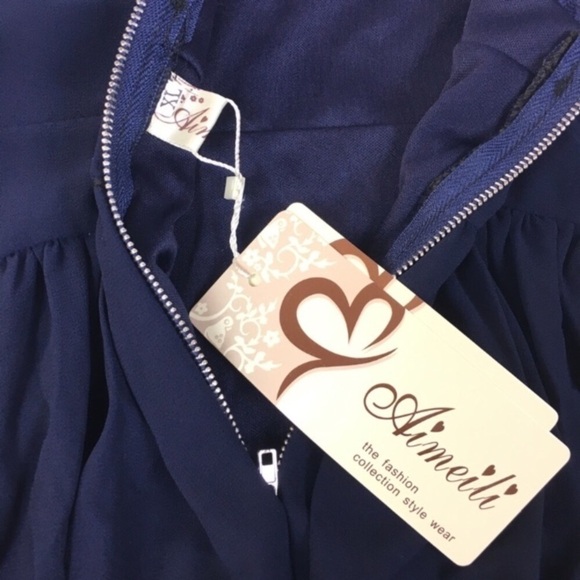 AIMEILI Dress Mini Sheer Navy Lace Lightweight Boho Minimalist Tunic Size XL NWT - Picture 5 of 6